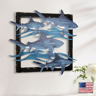 Great White Sharks Rustic Wood Wall Decor by G. DeBrekht - Coastal Sea-Life Decor - G98515S4