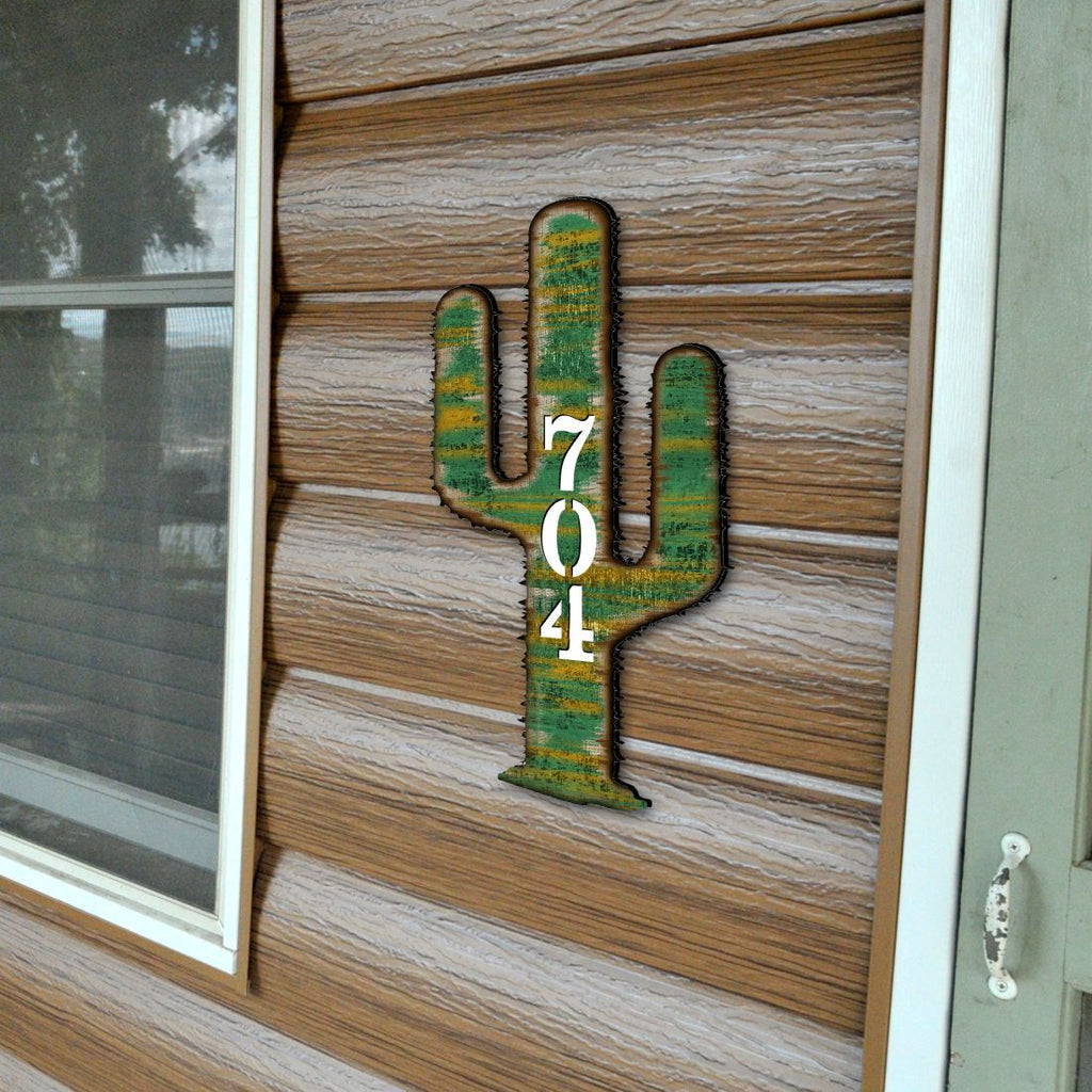 Cactus Wooden Custom House Number Sign - Nature Wildlife Decor - Handcrafted Wooden Address Sign - MA98416