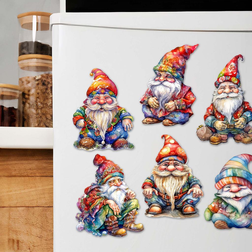 Christmas Gnomes Eco Wood Magnets Set of 6 by G. Debrekht - Christmas Decor - 8090031G-S6