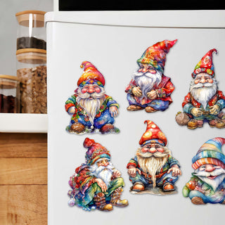 Christmas Gnomes Eco Wood Magnets Set of 6 by G. Debrekht - Christmas Decor - 8090031G-S6