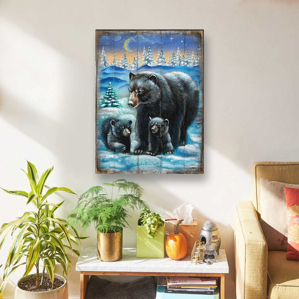 Scher Bears Art Wooden Wall Art by Nature Wonders - Nature Wildlife Decor - 95214B