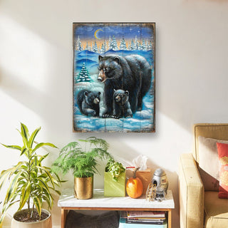 Scher Bears Art Wooden Wall Art by Nature Wonders - Nature Wildlife Decor - 95214B