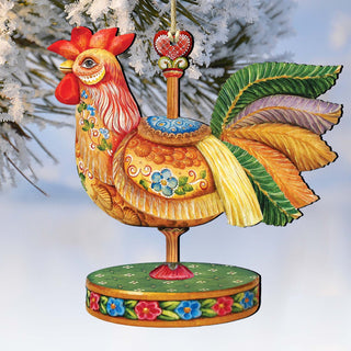 Carousel Rooster Christmas Wooden Ornaments by G. DeBrekht - Carousel Holiday Decor - 8114038