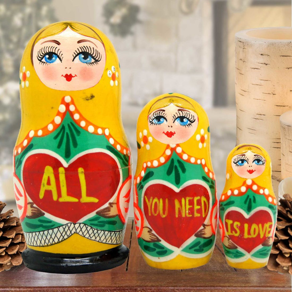 All You Need is Love Matreshka Nesting Hand-Painted Doll Set of 3 by G. DeBrekht - Love Family Kids Decor - 14710