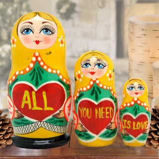All You Need is Love Matreshka Nesting Hand-Painted Doll Set of 3 by G. DeBrekht - Love Family Kids Decor - 14710