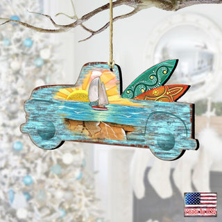 Surfer Truck Wooden Ornaments by G. DeBrekht - Coastal Holiday Decor - 8198554