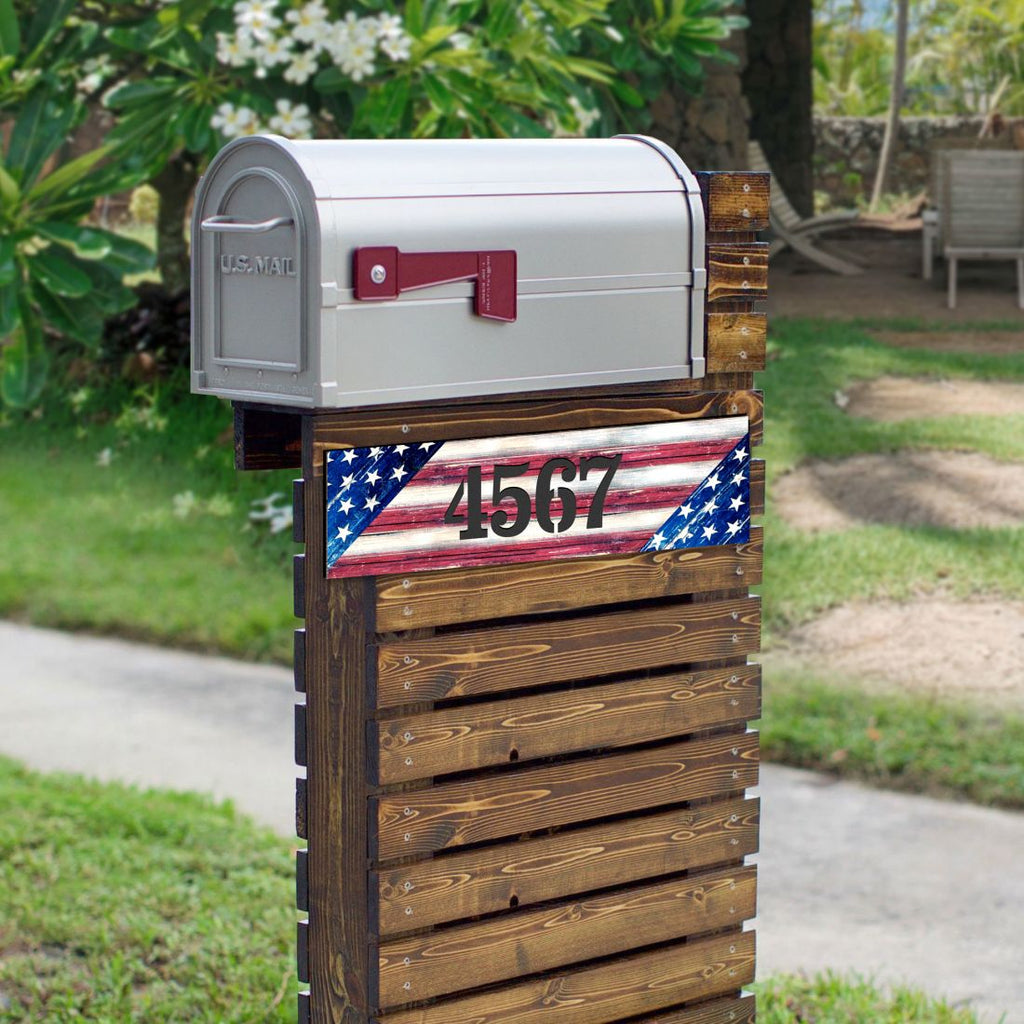 American Flag Wooden Personalized House Number Sign - American Patriotic Decor - Address Sign - MA85099-2