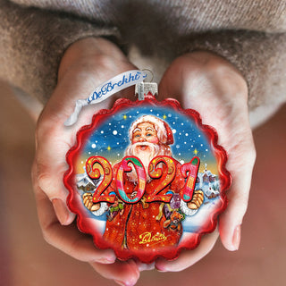 2024 Dated Celebration Santa Wreath Glass Ornament by G. Debrekht - Christmas Decor - 759-040-D24