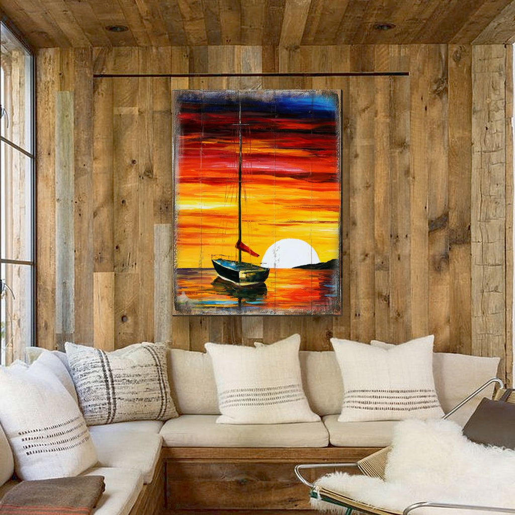 Alberty Sailboat Sunset Wooden Coastal Wall Art by Nature Wonders - Coastal Sea-Life Decor - 95323B