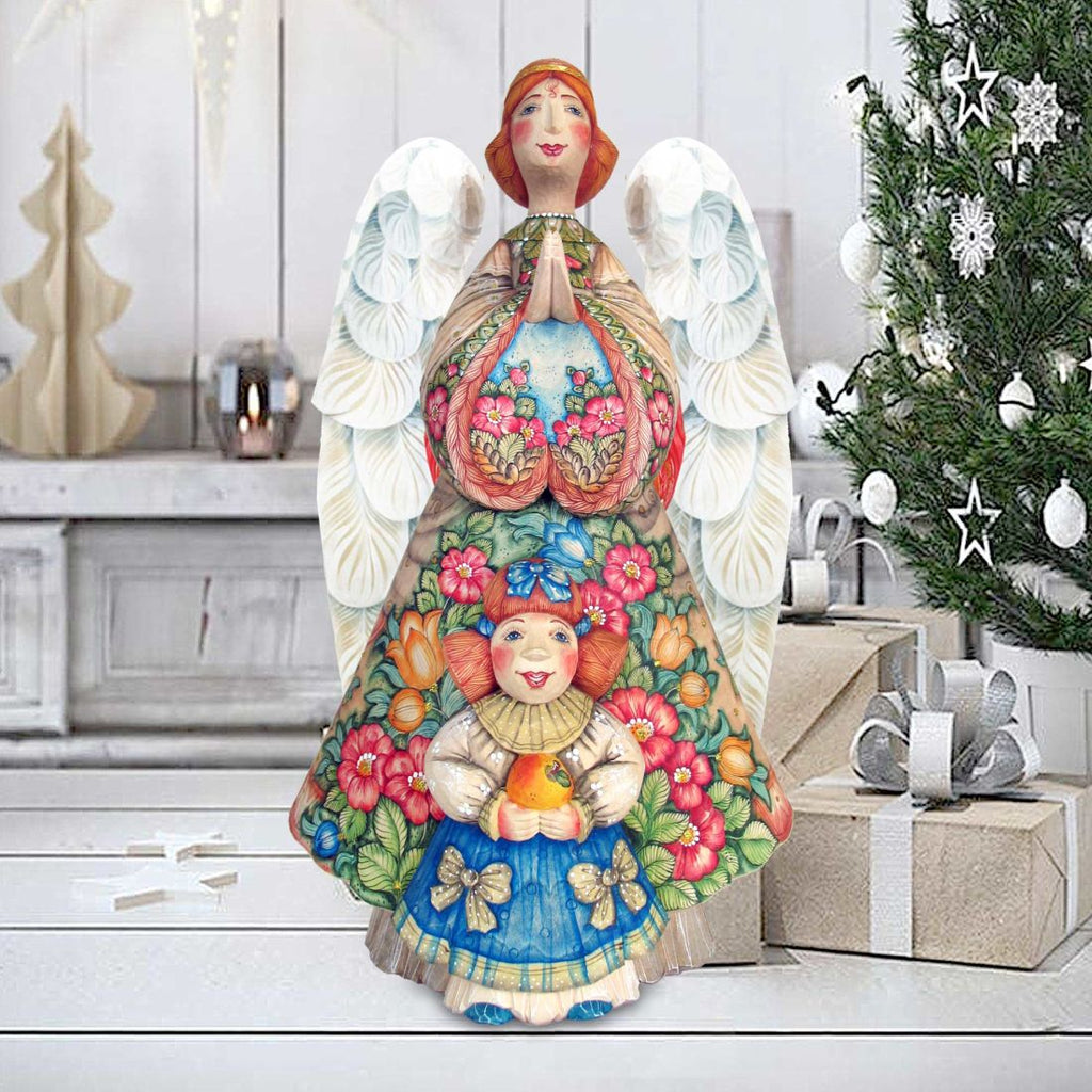 Summer Angel with Girl Hand-Painted WOODCARVED Masterpiece by G. DeBrekht - Nativity Holiday Decor - 251091