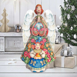 Summer Angel with Girl Hand-Painted WOODCARVED Masterpiece by G. DeBrekht - Nativity Holiday Decor - 251091
