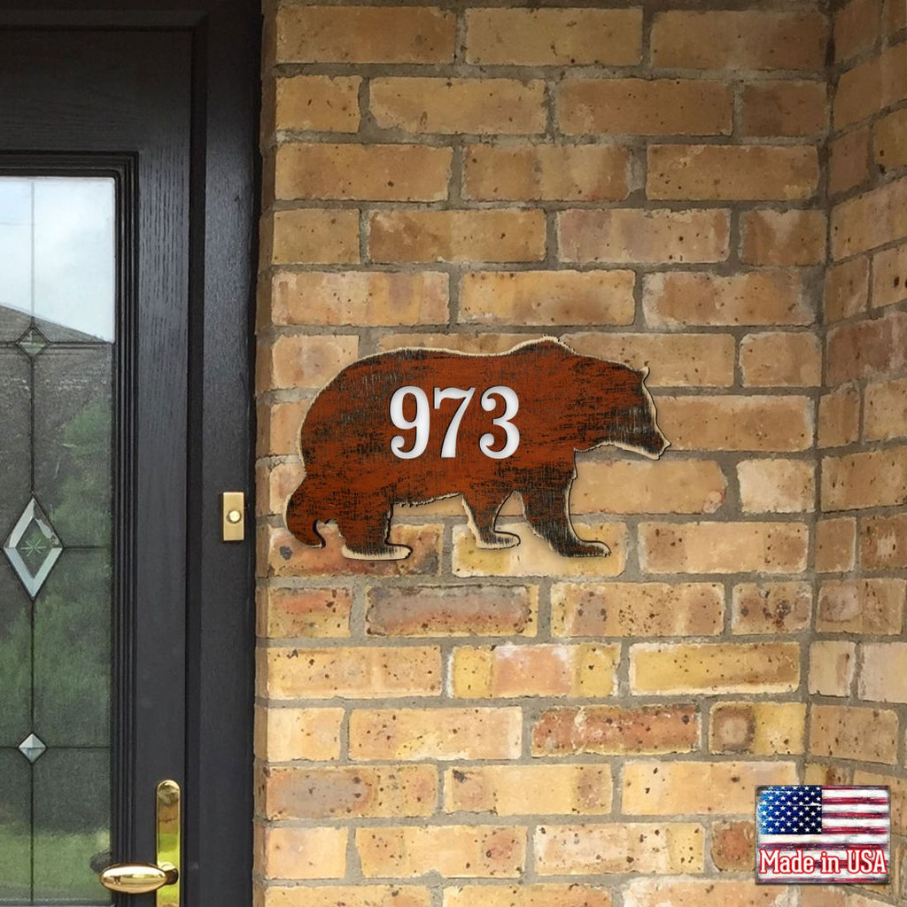 Bear Wooden Custom House Number Sign - Nature Wildlife Decor - Handcrafted Wooden Address Sign - MA98214