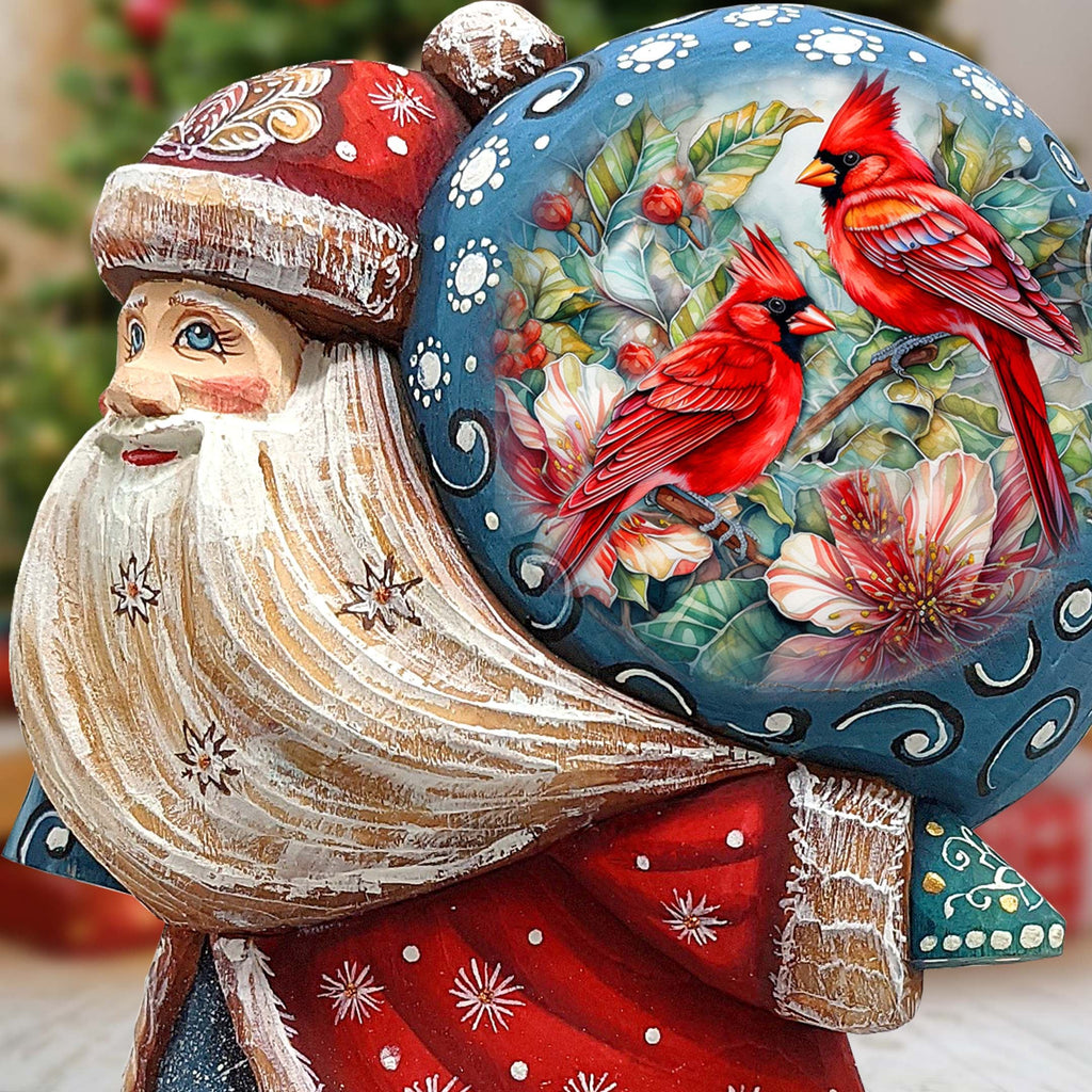 Red Cardinals Sack Santa Hand-Painted WOODCARVED Masterpiece by G. DeBrekht - Christmas Decor - 8204017 *** PRE-ORDER - Handmade Just for You! ***