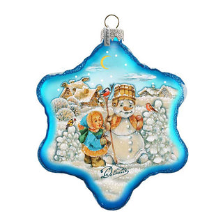 Building A Snowman Snowflake Glass Ornament by G. DeBrekht - Christmas Santa Snowman Decor - 754-005
