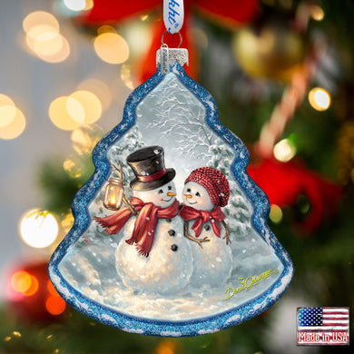 Snow Couple Glass Ornament by D. Gelsinger - Christmas Santa Snowman Decor - 762-108-DG