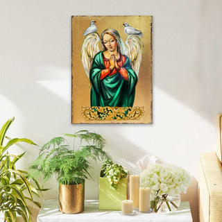 Praying Angel Wooden Gold Plated Religious Christian Sacred Icon - Inspirational Icon Decor - 85026