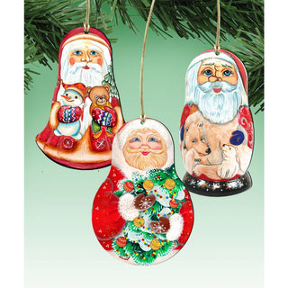 Santa Doll Wooden Ornaments Set of 3 by G. DeBrekht - Christmas Santa Snowman Decor - 8100110S3