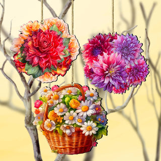 Flower Bouquets Decorative Eco Wood Ornaments Set of 3 by G. Debrekht - Love Family Decor - 8091076-2-S3