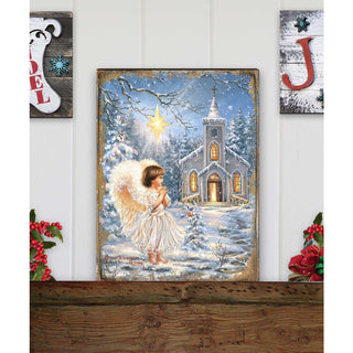 Angel at the Chapel Art Wooden Wall Art by D. Gelsinger - Nativity Holiday Decor - 95659B-1606