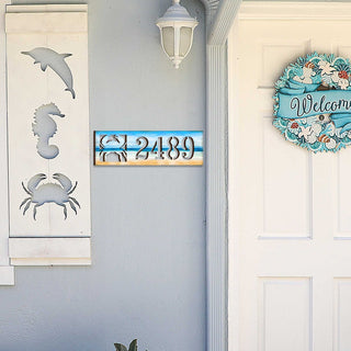 Beach House Numbers - Custom Coastal Door Number Sign - Crab Wooden Cottage Number Plaque - Nautical Home Address Sign MA989809