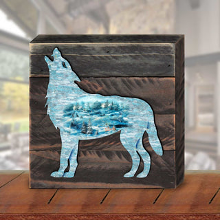 Winter Landscape Wolf Wooden Decor by G. DeBrekht - Wildlife Holiday Decor - 8198227B