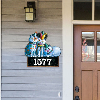 The Cats Performance Personalized House Number Sign by Laura Seeley - Pets Dog and Cats Decor - Handcrafted Wooden Handcrafted Wooden Handcrafted Wooden Address Sign - MA8512072-LS