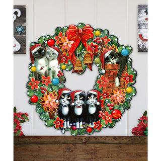 Christmas Friends Kitty Door Wreath by G. DeBrekht - Pets Dog and Cats Decor - 8185307-5H-SL
