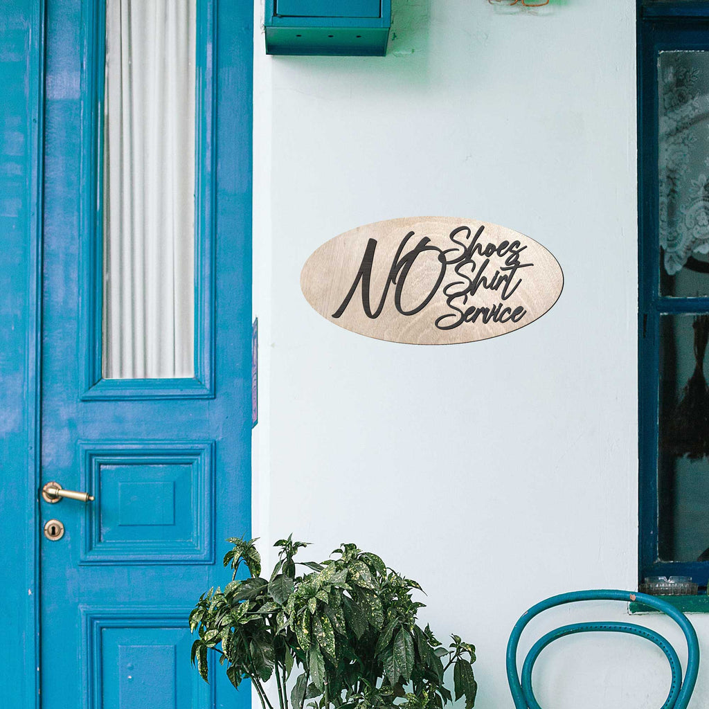 No shoes No shirt No service sign, Business sign, Made in the USA sign, Made from wood, Customers only - 320321