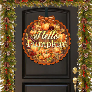 Hello Pumpkin Front Door Welcome Sign, Wooden Front Porch Decor by G. Debrekht Thanksgiving Halloween Decor - 933120H