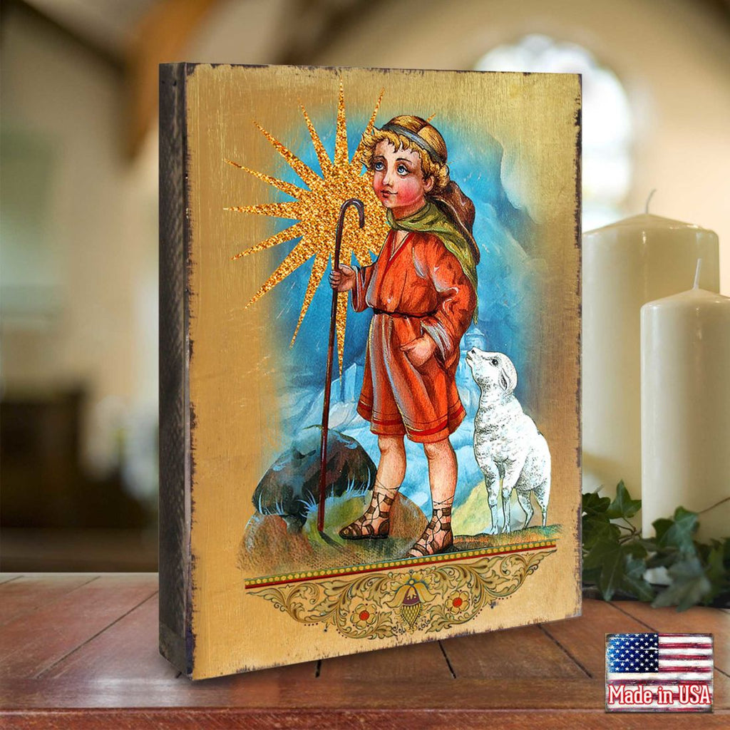 Shepherd Wooden Gold Plated Religious Christian Sacred Icon - Inspirational Icon Decor - 85045