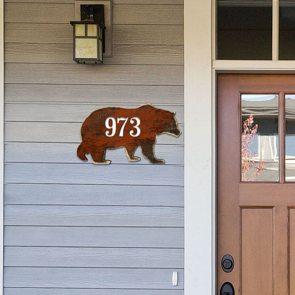 Bear Wooden Custom House Number Sign - Nature Wildlife Decor - Handcrafted Wooden Address Sign - MA98214