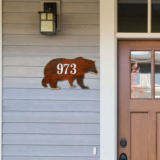 Bear Wooden Custom House Number Sign - Nature Wildlife Decor - Handcrafted Wooden Address Sign - MA98214
