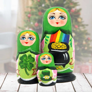 Irish Luck Matreshka Nesting Hand-Painted Doll Set of 3 by G. DeBrekht - Celtic Decor - 14714