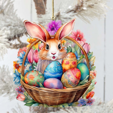 Bunny in a Basket Wooden Ornaments by G. DeBrekht Easter Spring Decor - 8652764