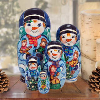 Mr. Snowman Matreshka Nesting Hand-Painted Doll Set of 5 by G. DeBrekht - Christmas Decor - 110121