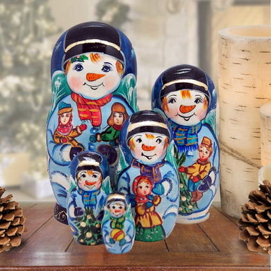Mr. Snowman Matreshka Nesting Hand-Painted Doll Set of 5 by G. DeBrekht - Christmas Decor - 110121