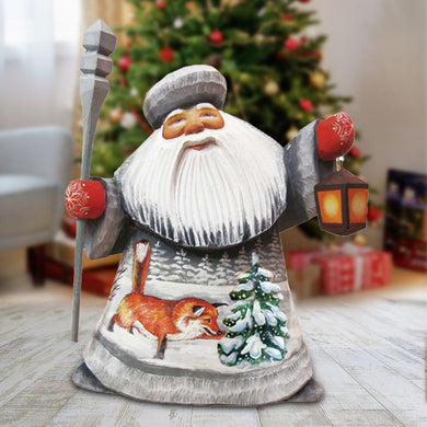 Santa Foxy Play Father Frost Hand-Painted WOODCARVED Figurine by G. DeBrekht - Wildlife Holiday Decor - 8215676 *** PRE-ORDER - Handmade Just for You! ***