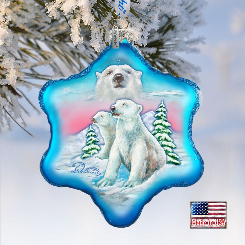 Polar Bear Snowflake Glass Ornament by G. DeBrekht - Wildlife Holiday Decor - 754-001