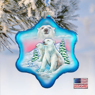 Polar Bear Snowflake Glass Ornament by G. DeBrekht - Wildlife Holiday Decor - 754-001