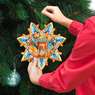 Forest Elk Snowflake Large Wooden Ornament by G. Debrekht - Nature Wildlife Decor - 8688413M
