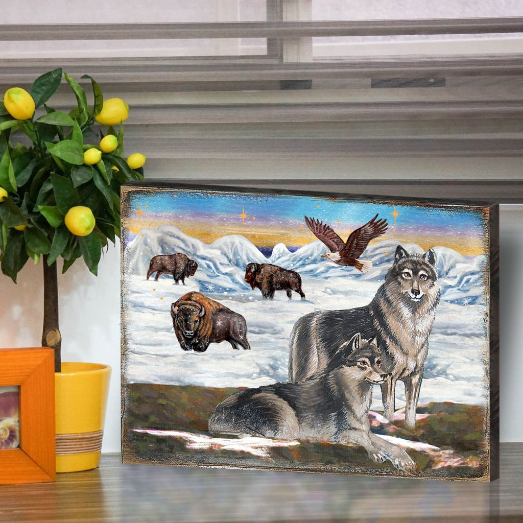 Winter Wolves Art Wooden Wall Art by Nature Wonders - Nature Wildlife Decor - 95222B