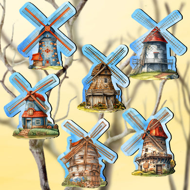 Windmills Clip-On Eco Wood Decorative Ornaments Set of 6 by G. Debrekht - Love Family Decor - 8090074C-S6