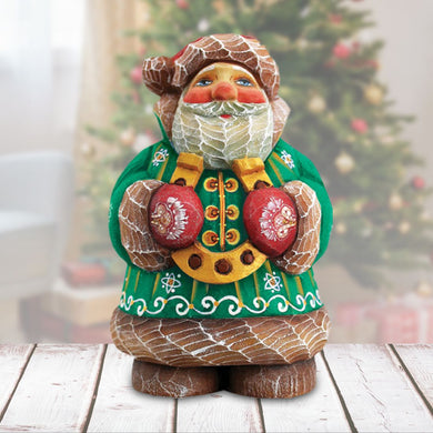 Santa Horseshoe Handcrafted Christmas Figurine - G. DeBrekht - Christmas Santa Snowman Decor - 517611R