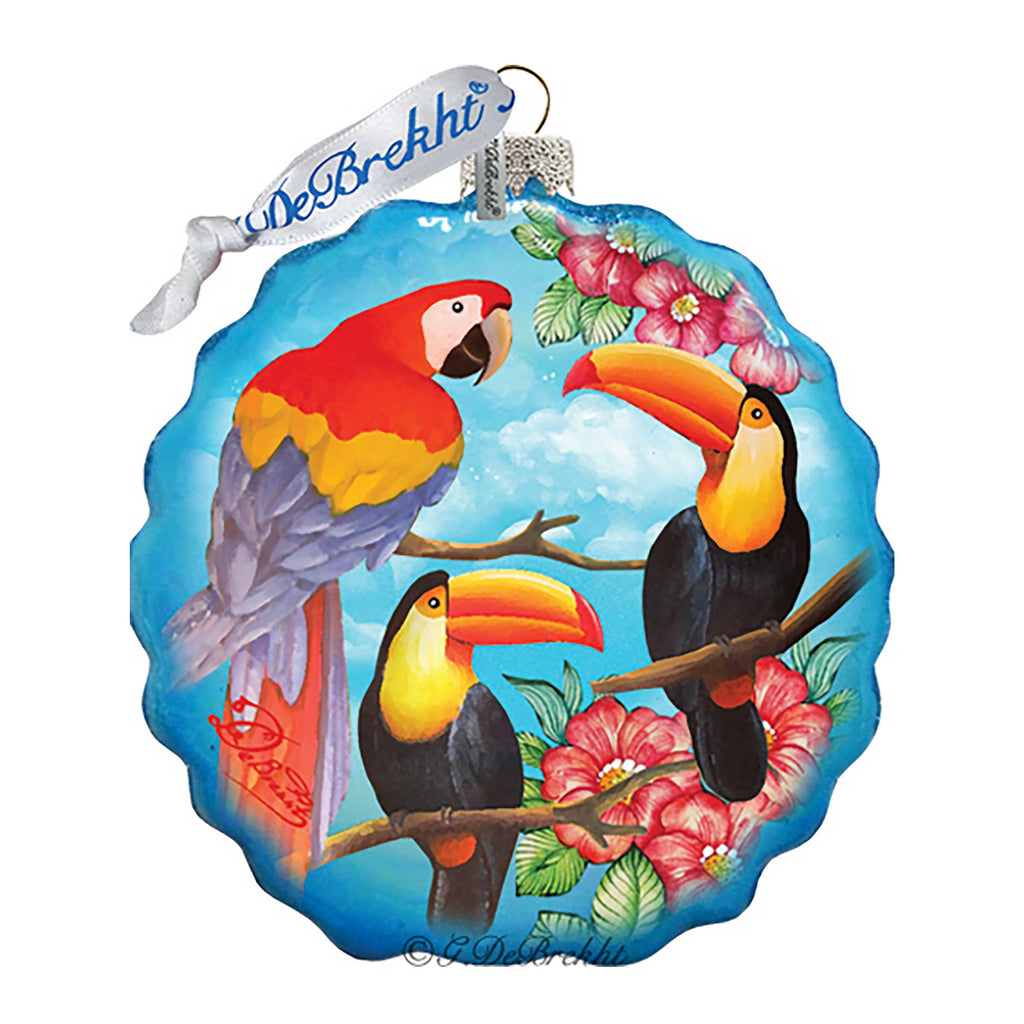 Tropical Birds Flower Glass Ornament by G. DeBrekht - Christmas Decor - 759-022