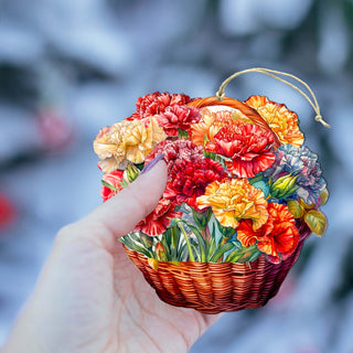 Carnation Basket Wooden Ornaments by G. Debrekht - Love Family Decor - 8688315