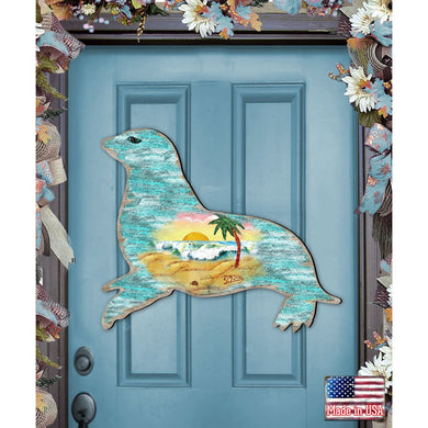 Sea Lion Coastal Door Decor by G. DeBrekht - Coastal Holiday Decor - 8198532H
