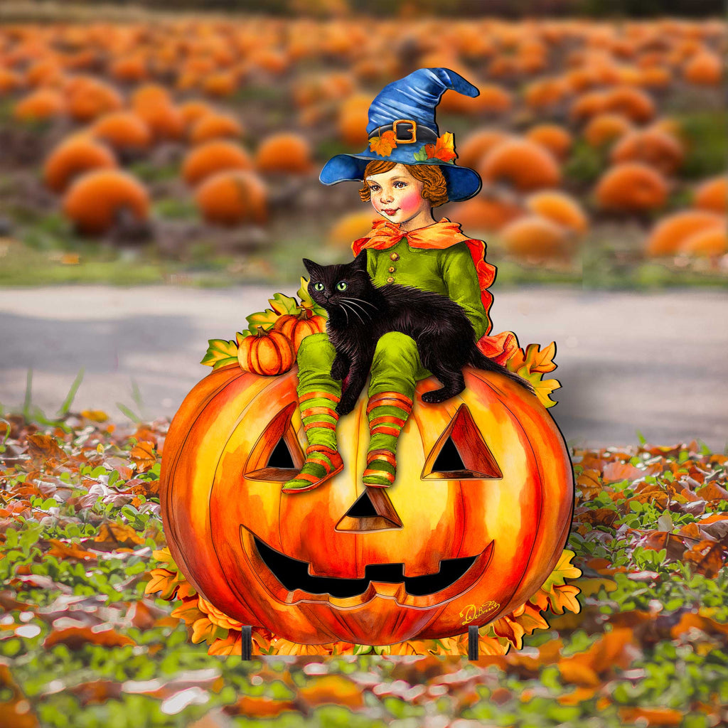 Boy on Pumpkin Freestanding Decor - Halloween Yard Decor by G. Debrekht - Halloween Decor- 8652795F