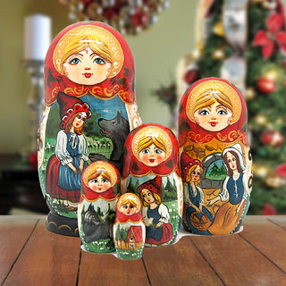 Riding Hood Matreshka Nesting Hand-Painted Doll Set of 5 by G. DeBrekht - Christmas Decor - 130098