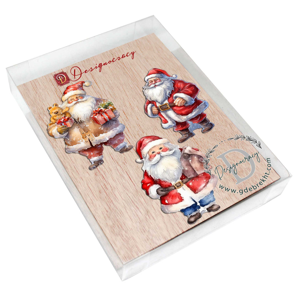 Santa Decorative Wooden Ornaments of 3 by G. Debrekht - Christmas Decor - 8091009-S3