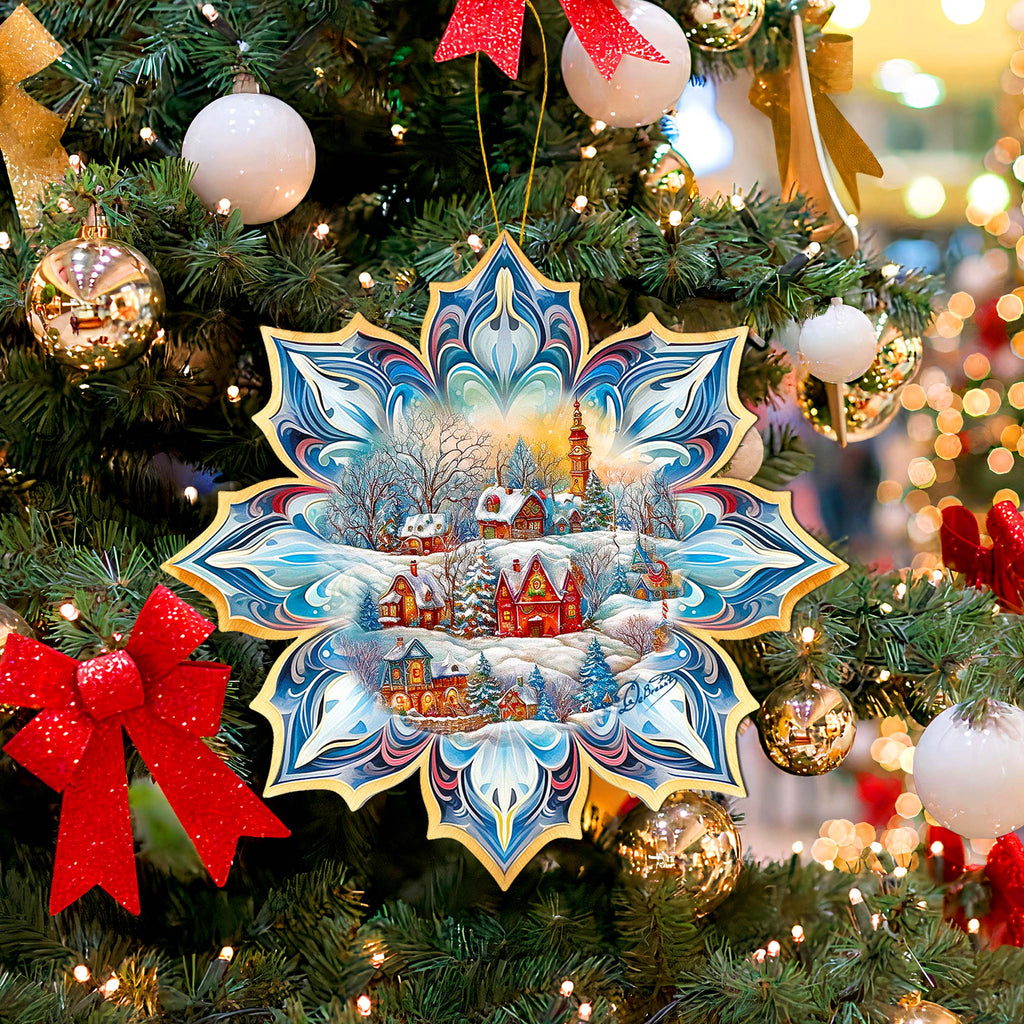 Winter Village Snowflake Large Wooden Ornament by G. Debrekht - Christmas Decor - 8688418M